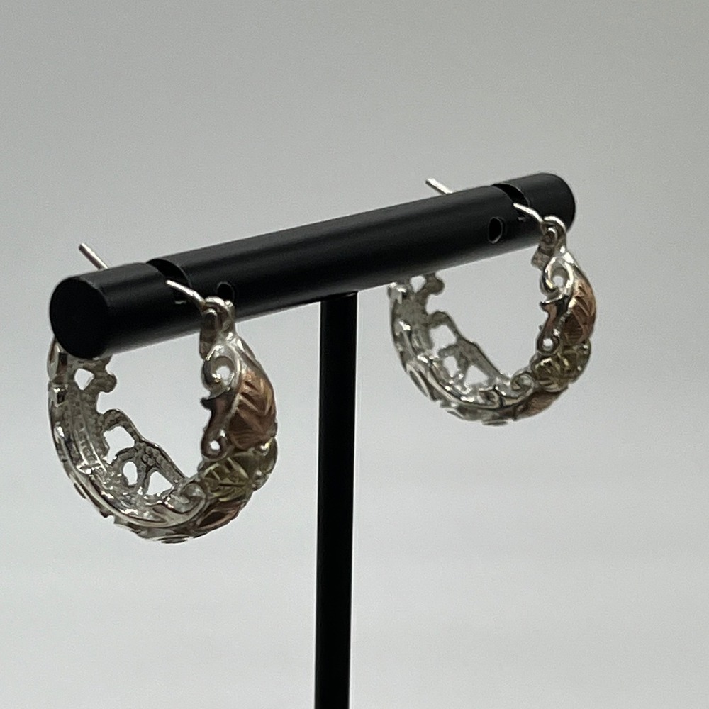 Coleman Company CCO Vintage Black Hills Gold 925 12K Leaves Hoop Earrings